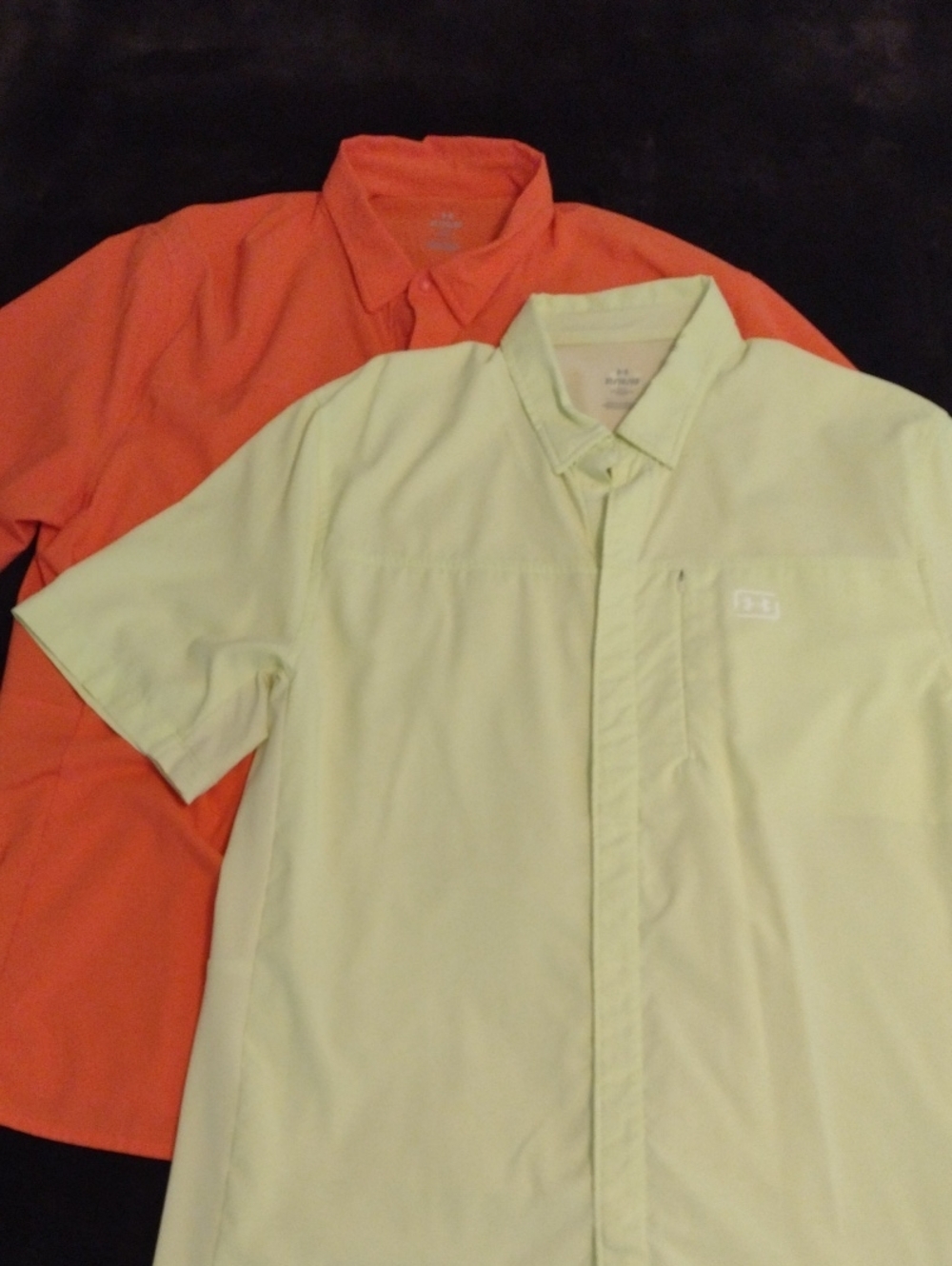 Two Under Armour Men's XL Slim Fit Snap Down Short Sleeve Shirts Perforated Back